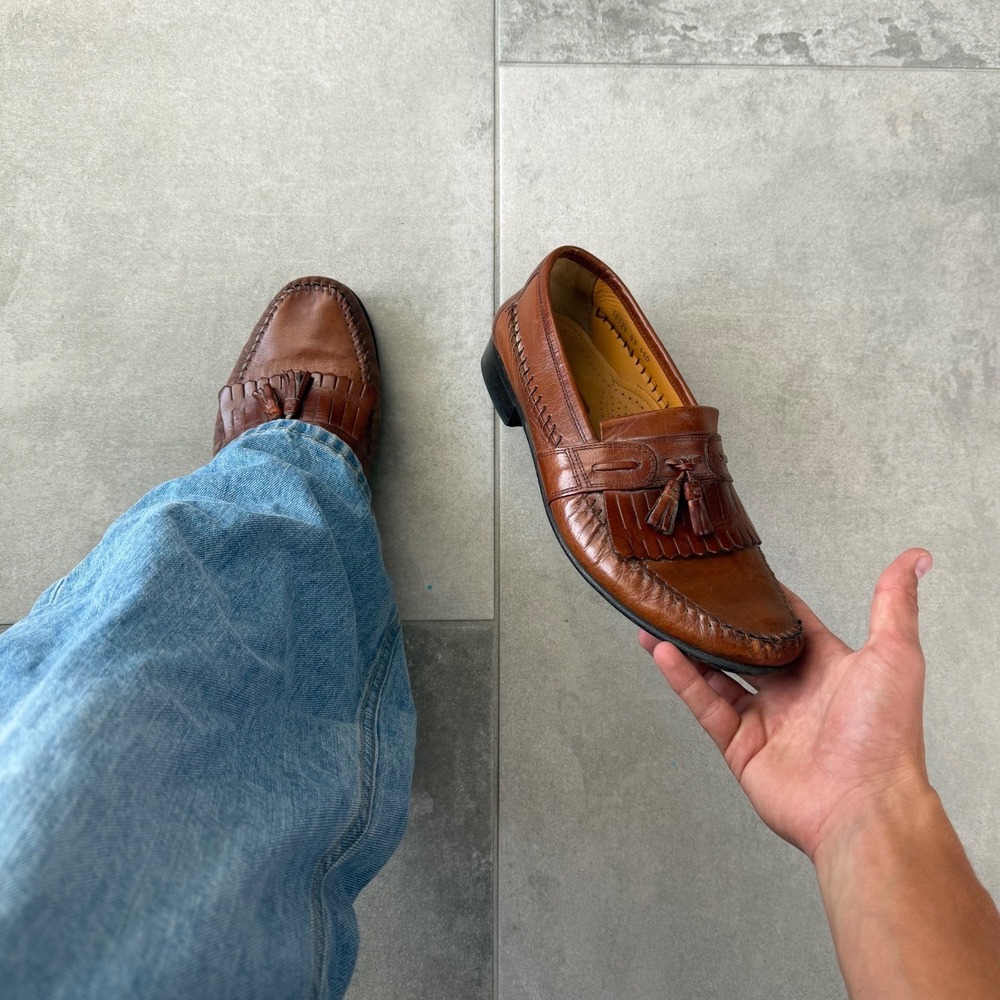 Vintage Polished Florsheim Brown Leather Tassel Kiltie Loafers Mens 10D
